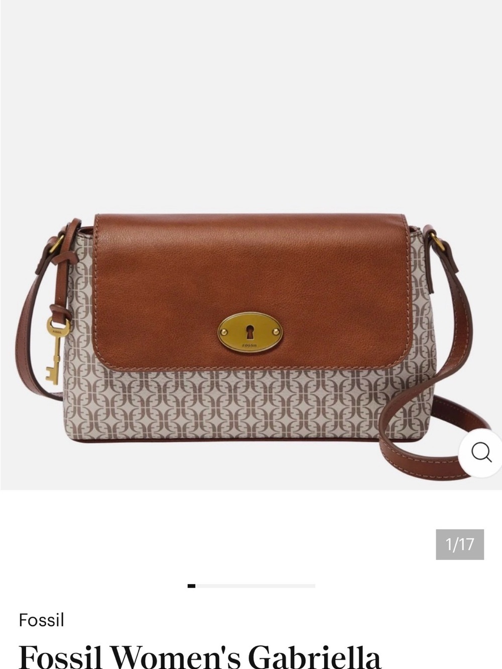 Fossil Brown Leather & Cream Monogram Crossbody Bag